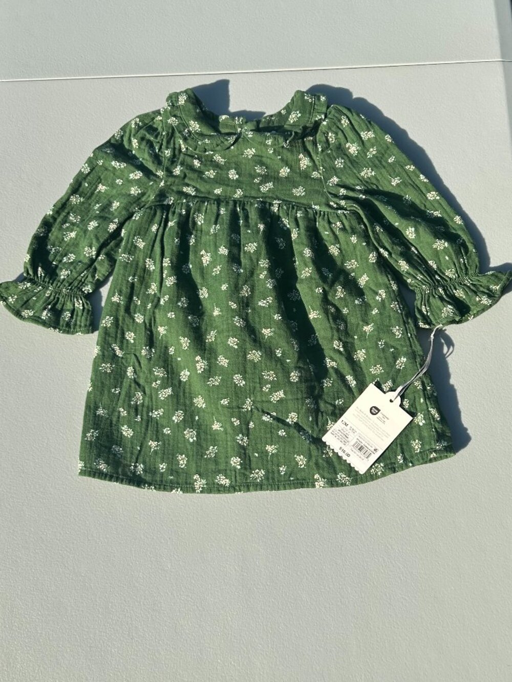 Cloud Island Baby Girl's Dark Green Long Sleeve Printed Dress